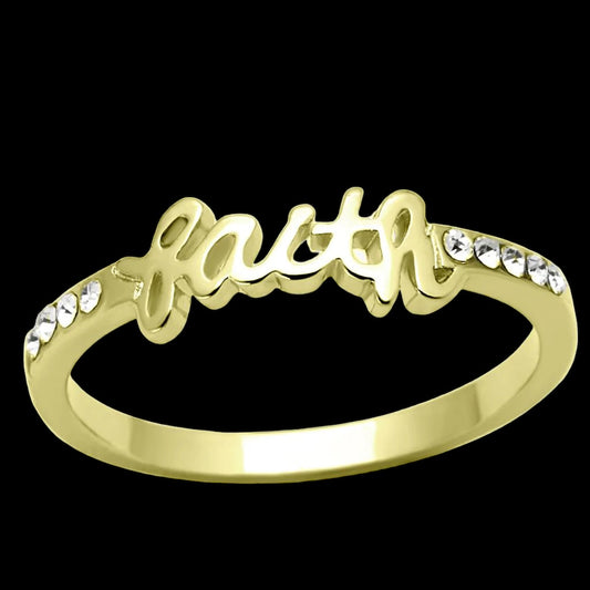 LO3967 - Flash Gold Brass Ring with Top Grade Crystal  in Clear