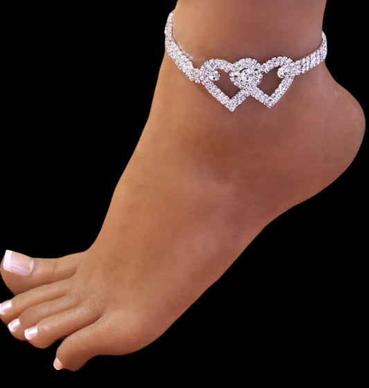 Double Heart Anklet Bracelet for Women Beach Ankles Jewelry