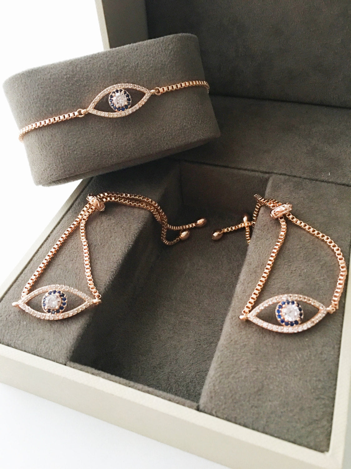 Evil Eye Adjustable Bracelet, Rose Gold Jewelry