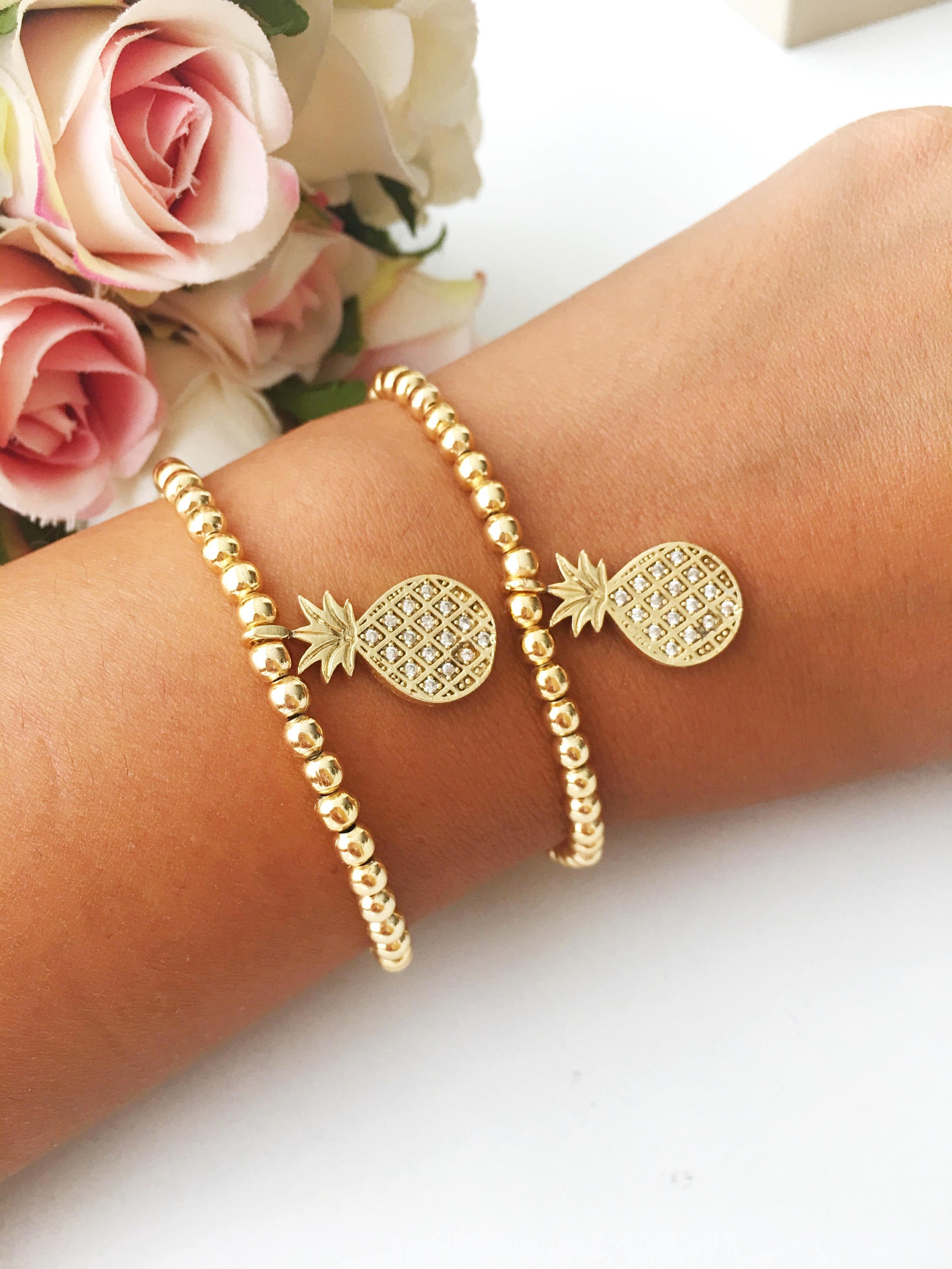 Pineapple Charm bracelet Gold Beaded Bracelet Summer Jewelry Touch of Arnell