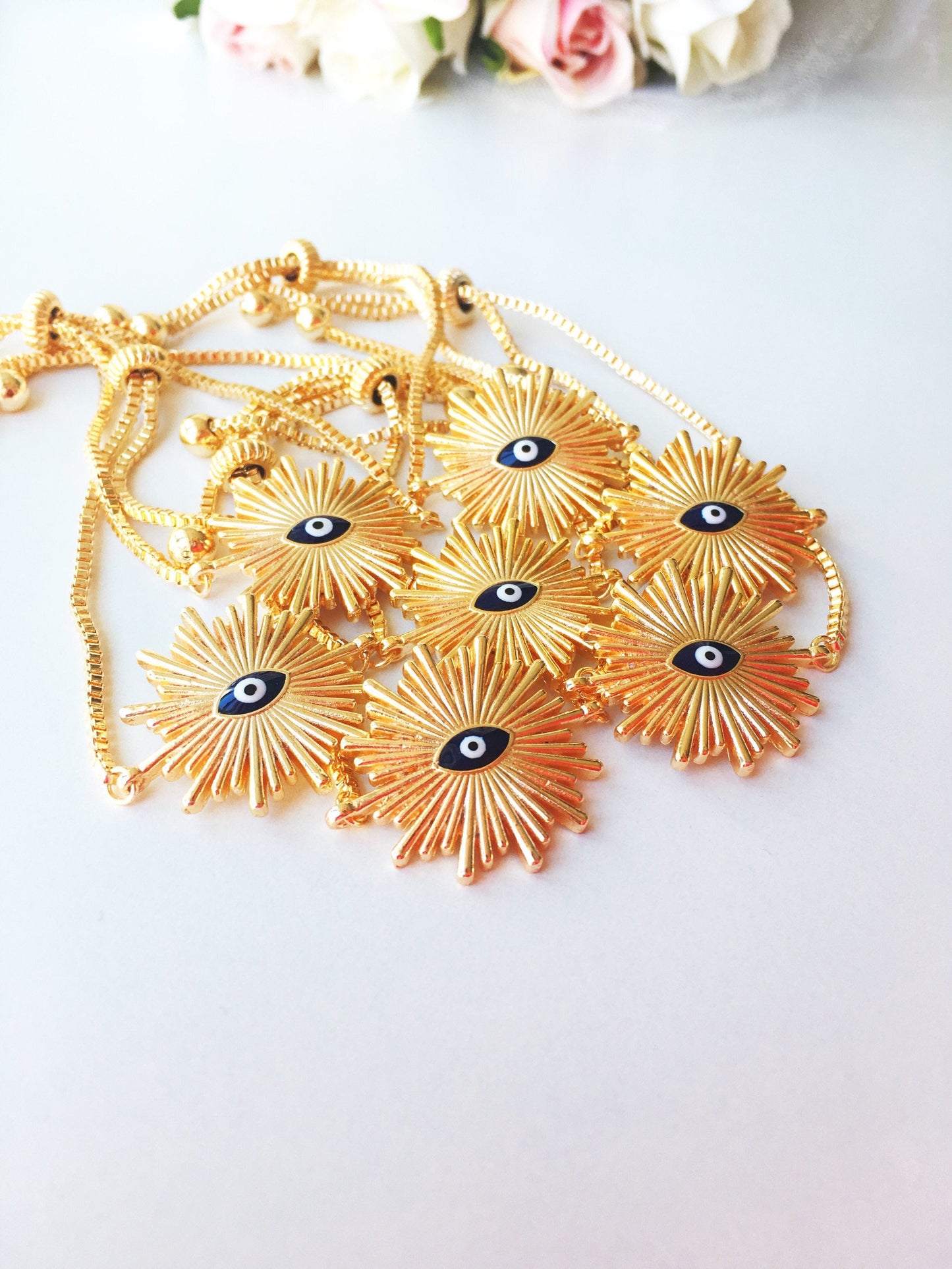 Gold Evil Eye Bracelet, Turkish Evil Eye Jewelry